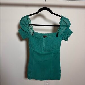 G by Guess Teal Smocked Blouse